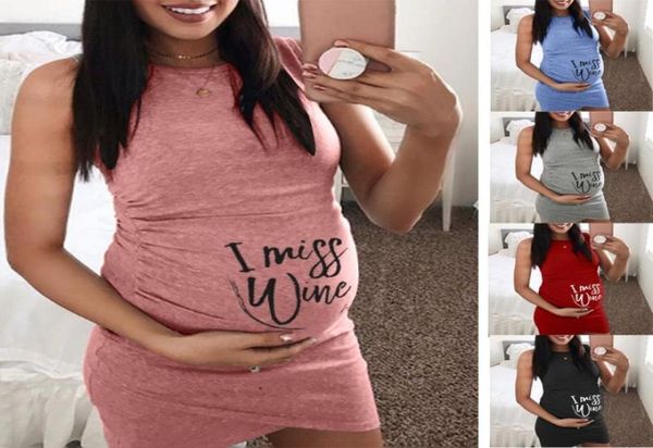 

printed round neck i miss wine sleeveless slim pregnant dress female6512811, White