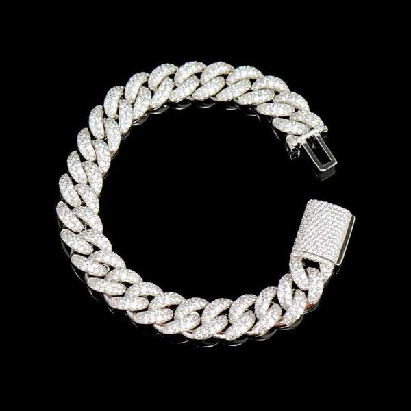 

moissanite hip hop jewelry 12mm 925 silver gold plated moissanite diamond iced out cuban link bracelet