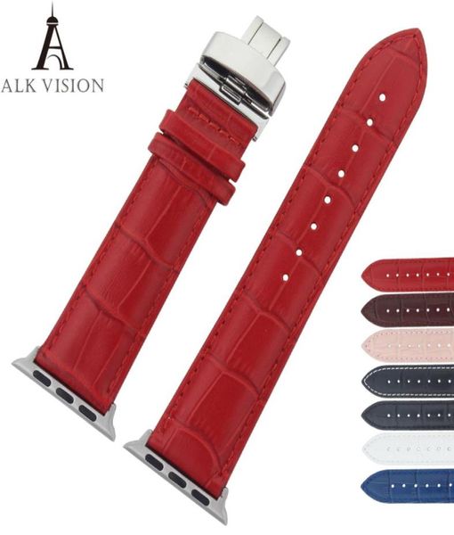 

iwatch band butterfly deployant clasp buckle genuine leather watchband for apple watch band series 432 strap for smart watch1728516, Black;brown