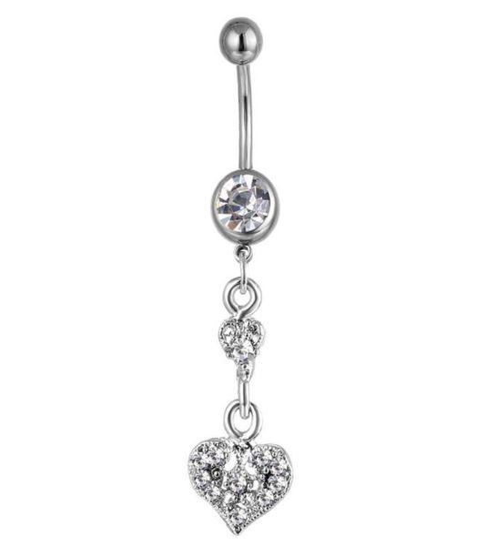 

d0623 heart clear stone belly navel button ring01234564029043, Silver