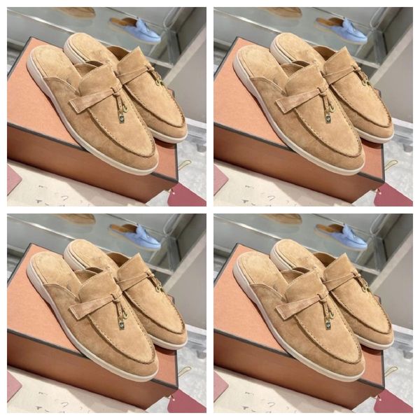

23s luxury for womens loros piana casual slippers classic sandals loafers shoes flat slides slipper designers high elastic beef tendon botto, Black