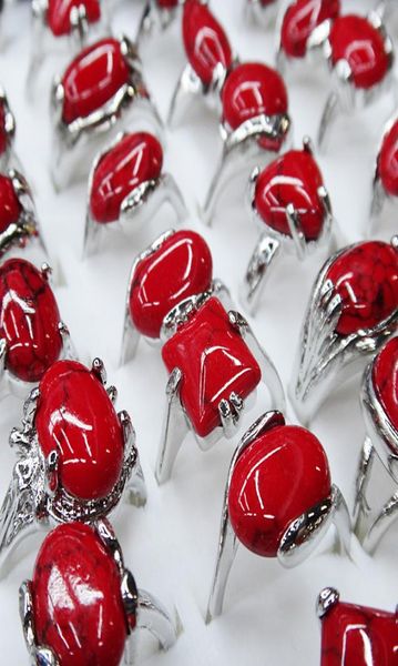 

jewelry factory mixmax 30pcs fashion red turquoise stone silver rings for women female ring whole jewerly lots4399392, Golden;silver