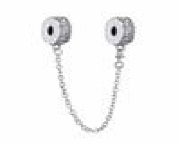 

925 sterling silver shining elegance clip safety chain with clear pave cz charm fits european pandora jewelry bead bracelets1294030, Black