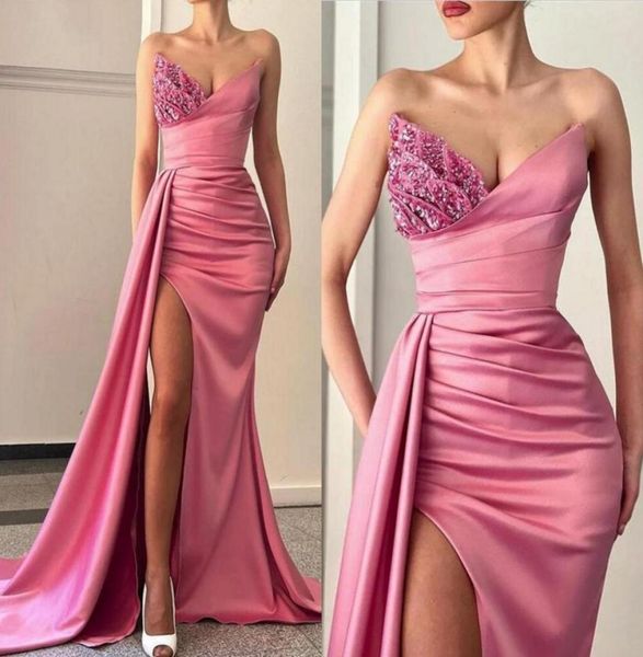 

stylish arabic watermelon evening dresses sweetheart front split pleats ruffles long prom gowns with beaded crystals vestidos2531438, Black;red