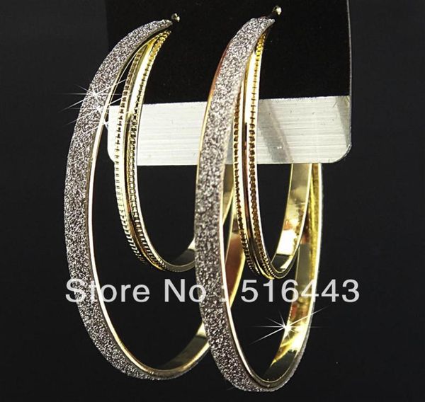 

selling 6pairs fashion gold plated frosted double women mens hoop earrings whole jewelry lots a899271j1070278, Golden;silver