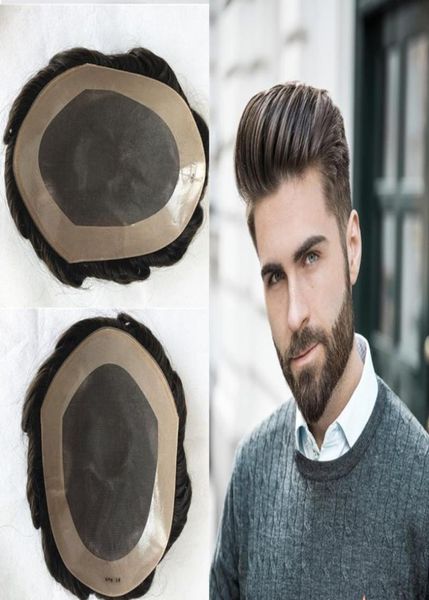 

fine mono men toupee wave human hair toupee mono lace with pu around toupee replacement systems indian hair men hairpiece4415780, Black