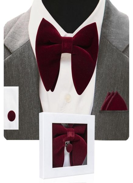 

velvet big bow tie men039s bowties pocket square cufflinks set with gift box solid red yellow necktie for man wedding9703552, Black;gray