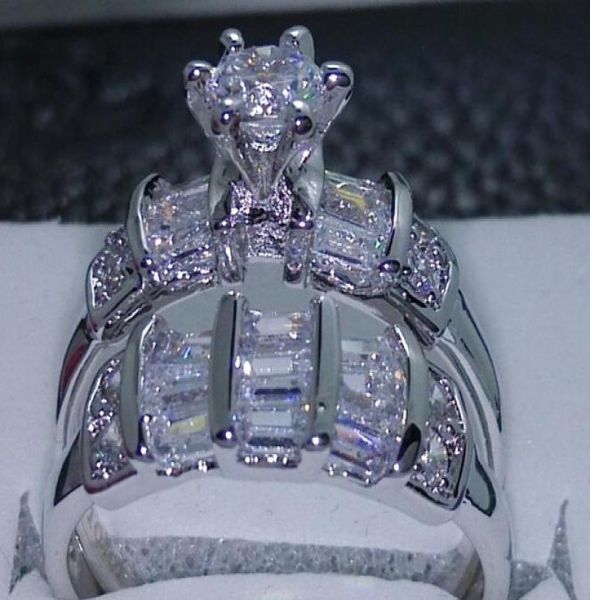 

whole size 678910 unique design fashion jewelry white z 10kt white gold filled gem wedding ring set6244478, Golden;silver