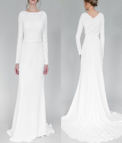 

mermaid long sleeves modest wedding dresses with sleeves boat neck full sleeves simple informal lds temple bridal gowns 2020 custo7264798, White
