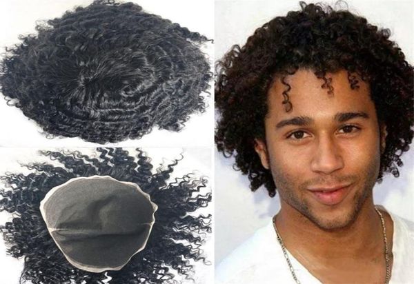 

human hair wave toupee for men afro curly toupee full swiss lace mens toupee replacement system remy hair men wig4423374, Black