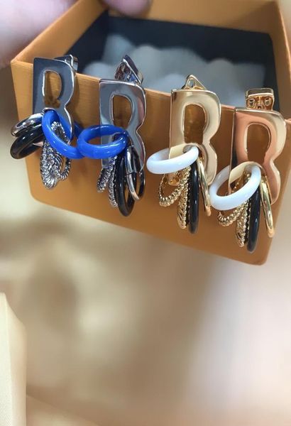 

women ear studs dangle chandelier earrings multilayer circle resin unique shaped b letters pendant shiny nonfading earring des4007980, Silver