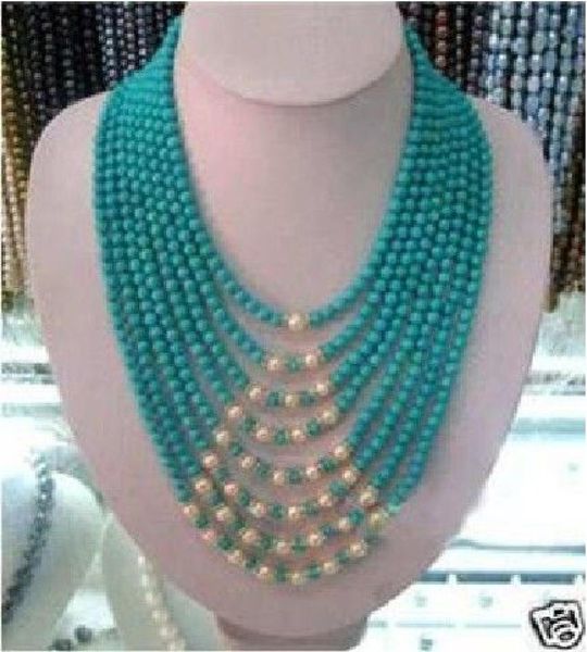 

beautiful 8row 6mm turquoise white pearl necklace 1722iches02445291, Black