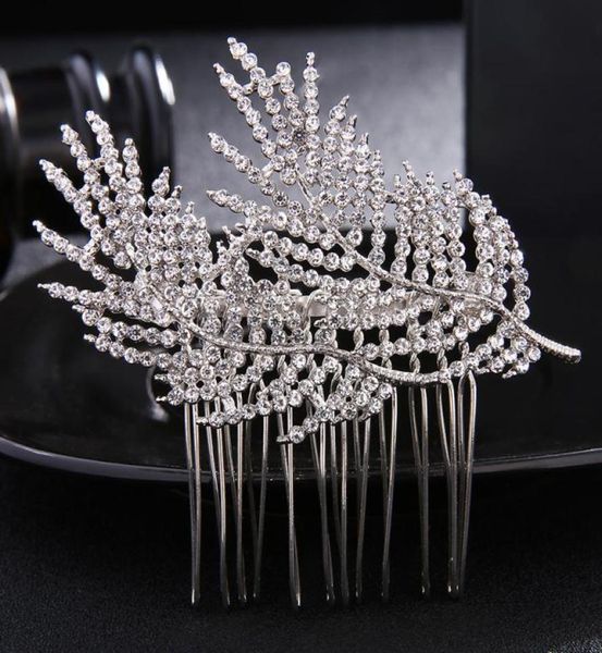 

alloy leaf rhinestones wedding hair comb crown beautiful bridal hair jewelry hair accessories fashion women hairpieces jch1217032173, Golden;white