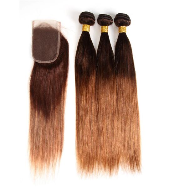 

straight ombre colored hair 3 bundles with 4x4 lace frontal 430 two tone ombre colors brazilian peruvian malaysian human hair we2442639, Black;brown