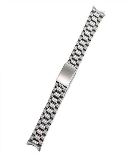 

18mm 20mm brush polish solid stainless steel president strap band curved end fit h2204197545136, Black;brown