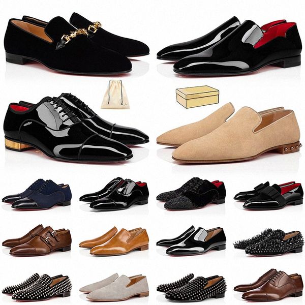 

designer men dress shoes reds bottoms loafers sneakers suede patent leather rivets slip on mens business party sneaker wedding plate-form sh, Black