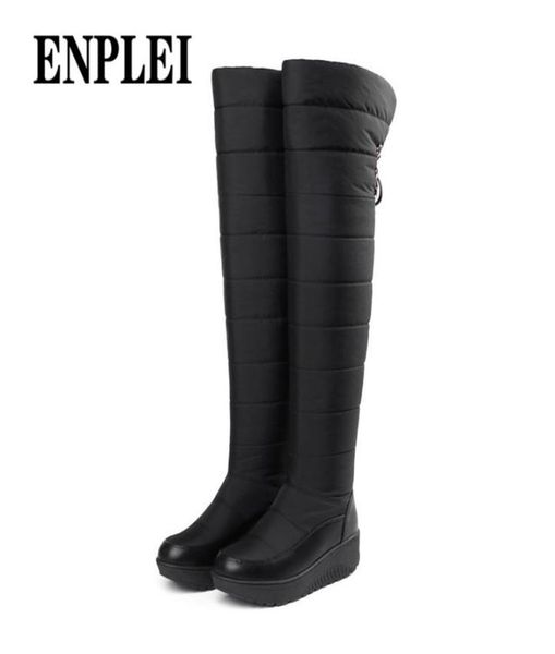

boots enplei down thigh high snow women warm winter woman flat platform shoes fashion ladies over the knee 35441766803, Black