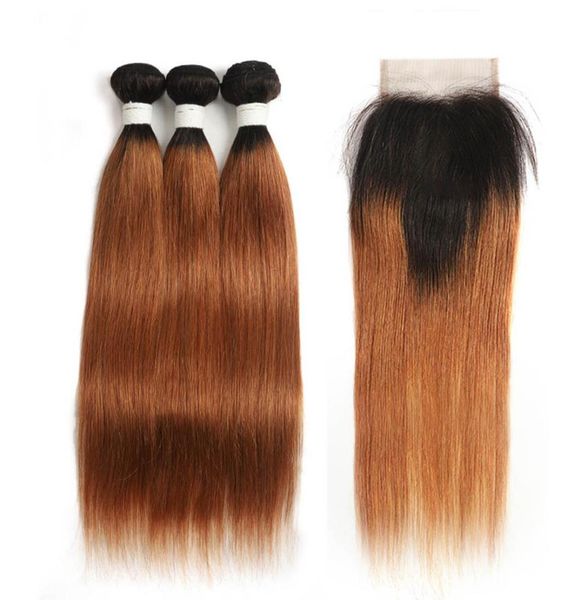 

1b 30 ombre straight bundles with 4x4 lace closure brazilian remy human hair bundle with closures 4x4 inch7329558, Black