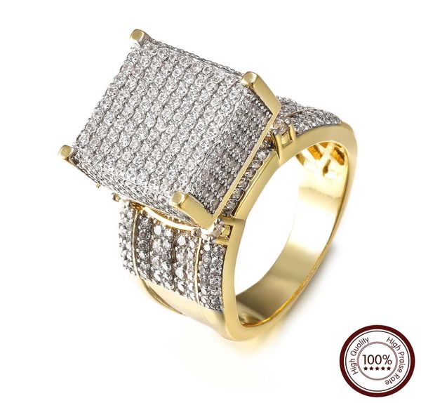

men rings wide square 3d punk zircon ring jewelry paved cz crystal shiny gift for male engagement ring y11241171420, Golden;silver