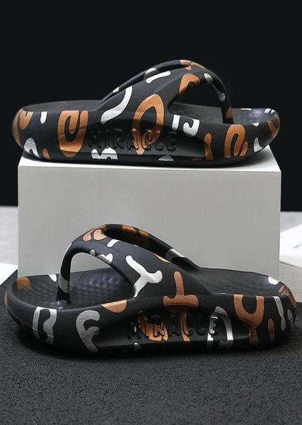 

slippers summer alphabet male flip flops beach soft print sandals antislip casual flats shoes eva mens gentlemen3923890, Black