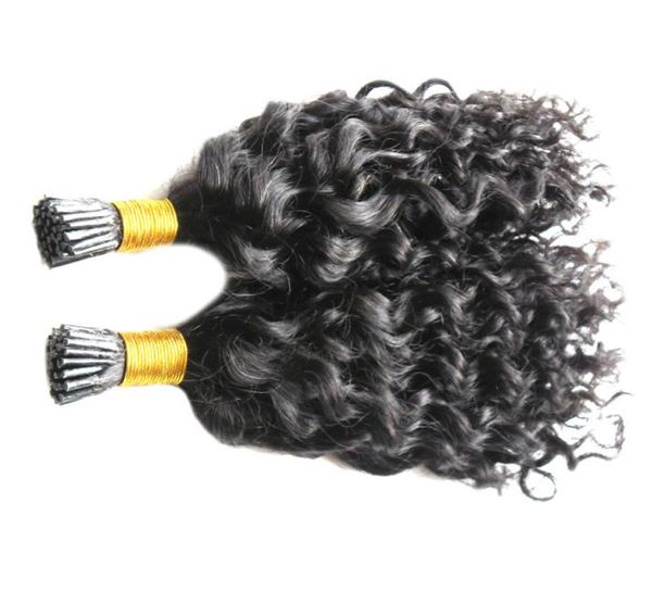 

7a unprocessed virgin mongolian kinky curly hair keratin capsules human fusion hair nail i tip pre bonded afro kinky curly hair ex6755291, Black