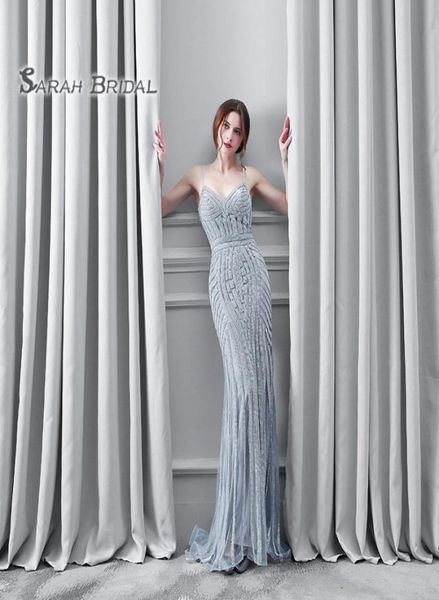 

long champagne mermaid spaghetti straps tulle prom dresses beads backless vneck party prom dress lx1163137002, Black