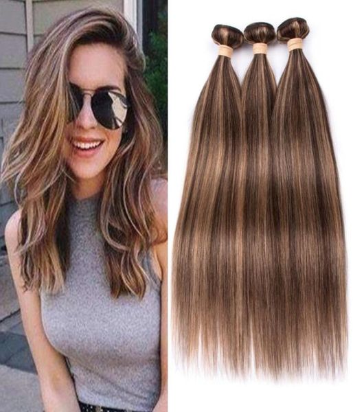 

4 dark brown highlight mix with 27 honey blonde human hair weave bundles 3pcs piano mixed color brazilian human hair weft extens4633781, Black;brown