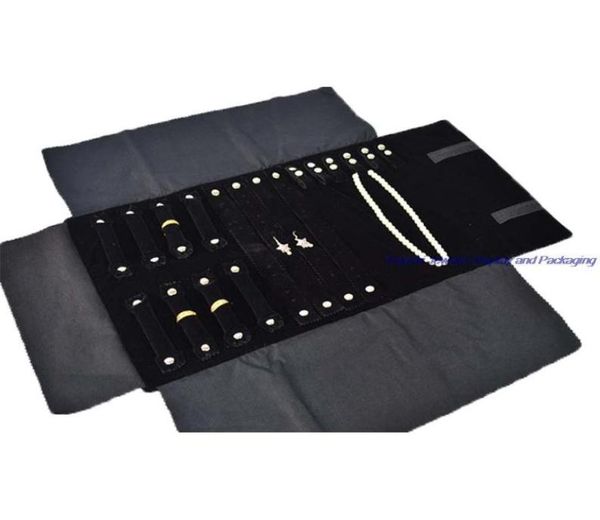 

portable black velvet jewelry display set rolls travel organizer bag foldable for earrings ring chain pendant necklace storage8314209, Black;white