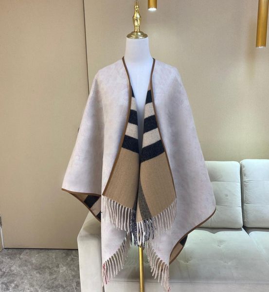 

women cashmere check print cape scarf wrap winter bodywarmer4487557, Blue;gray