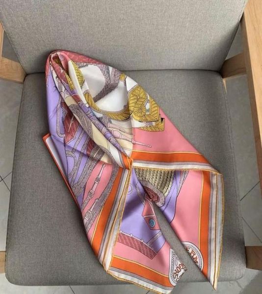 

2020 new arrival fashion elegant brand 100 silk scarf 9090 cm square shawl hand made roll wrap for women lady 7714626, Blue;gray