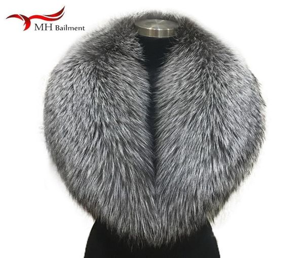 

winter female 100 silver fox fur collar full leather red fox scarf shawl real plush coat leather jacket fur collar scarf women 207588053, Blue;gray