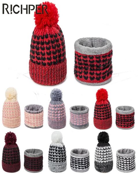 

new hat and scarf collar set for women winter accessories knit wool hairball hat and snood for girls warm fashion czapka i komin2981059, Blue;gray