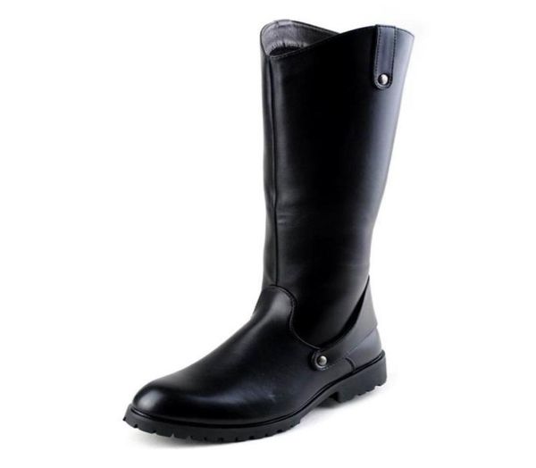 

new arrival winter long knee high boots men black round toe pu leather boot cowboy motorycycle boot riding soldiers boots men shoe7212824