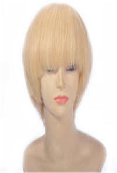 

brazilian blonde lace front wigs natural hairline 613 short human hair straight wig with bangs5587380, Black;brown