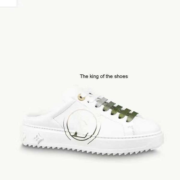 

luxury designer shoes time out calfskin leather casual sneaker open back fuchsia pink khaki green gold embossed sole deep blue printed women, Black
