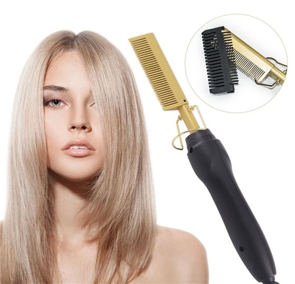 

2 in 1 comb straightener electric hair curler wet dry use flat irons heating for 2206233508630, Black