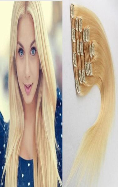 

613 bleach blonde hair virgin thick clip in hair extension 100g 7pcslot straight african american clip in human hair extensions4720117, Black