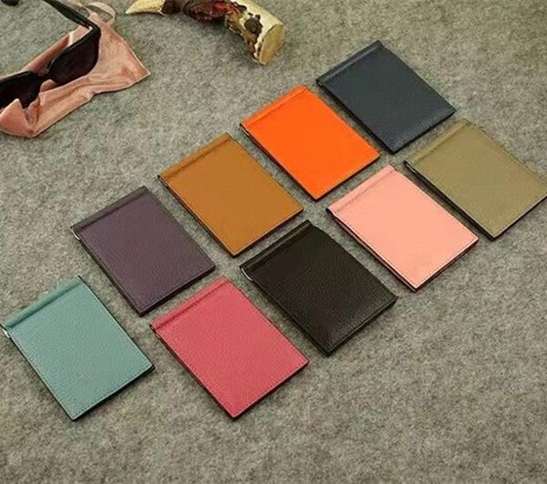 

genuine leather money clip wallet men slim billfold magnetic men wallets fashion clamp for metal money clips holder coin card purs8250788, Brown;gray