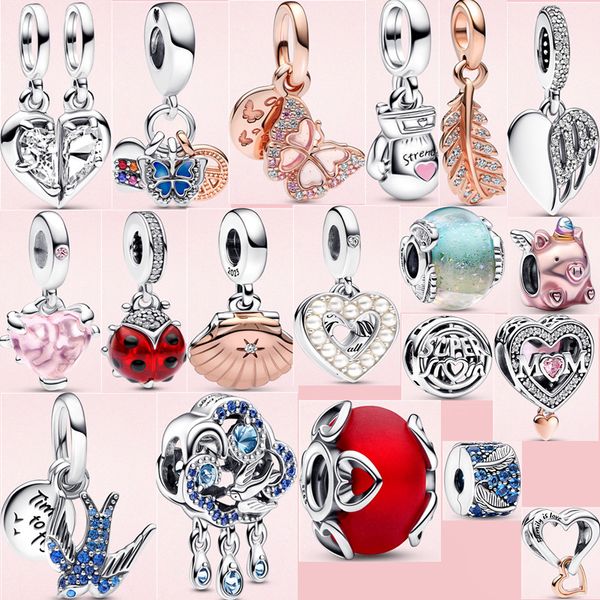 

new 2023 high sale s925 sterling silver jewelry charm heart bead mouse fit designer pandora original bracelet for women jewelry gift, Black