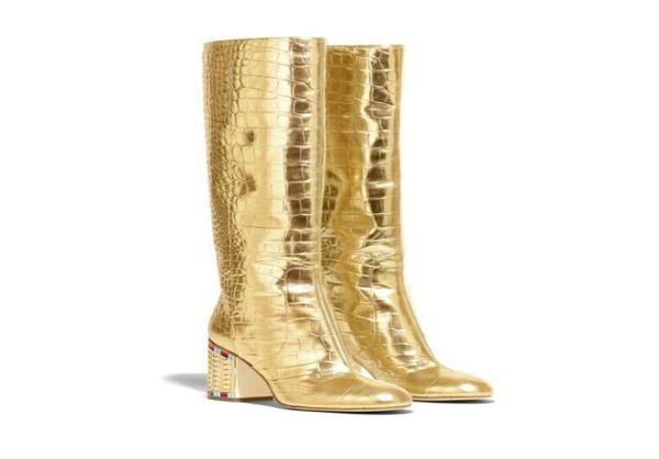 

sheepskin leather diamond square high heels shoes black metal round toes crocodile pattern stone long knee boots siz9798288