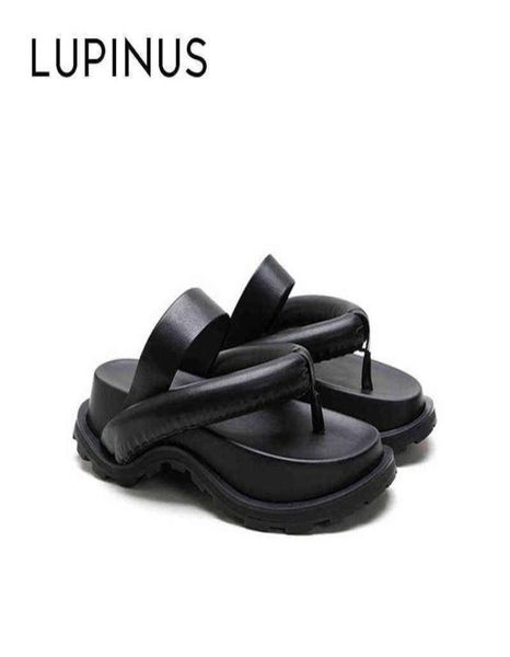 

sandals lupinus summer 2022 new platform women sandals fashion thick bottom chunky heel flat thong toe beach shoe 2206232188480, Black