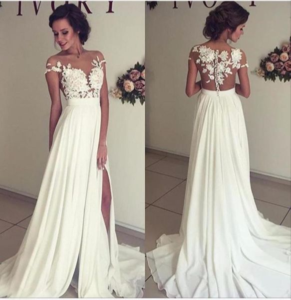 

formal white or ivory lace a line wedding dresses split sheer back long bridal gown special occasion bridesmaid party dress 17wed31124578