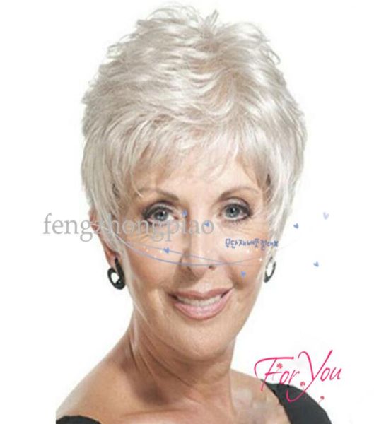 

8quot pixie cut hair women silver white short wig charming straight wig synthetic hair for women simulation human hair wig6820543, Black