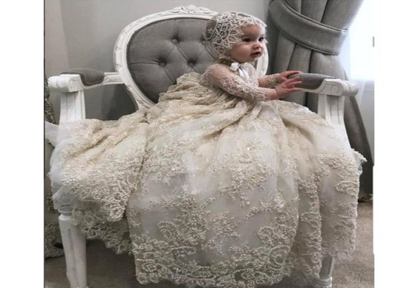 

white ivory christening gown for little kids o neck long sleeve lace pearls first communion dress toddler infant baptism gowns4442246
