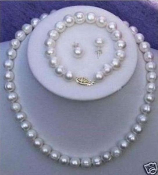 

89mm white cultured freshwater pearl necklace bracelet earring set4247027, Black