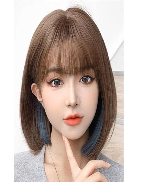 

wig cosplay haze blue ear dye bob hair short straight synthetic hair daily wigs3968580, Black