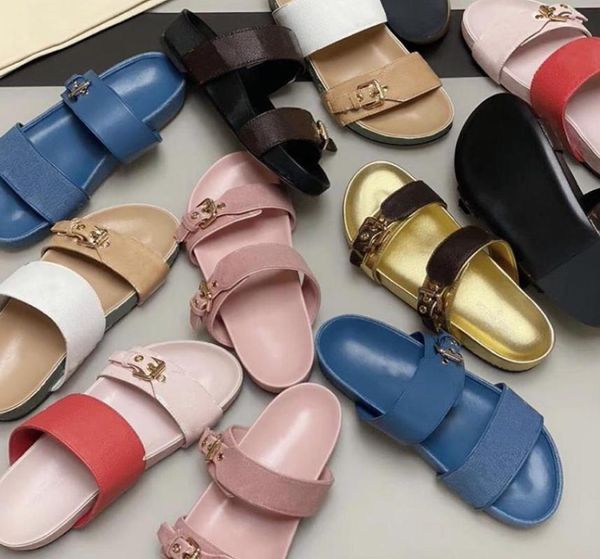 

luxury leather bom flat designer mules mens dia sliders  mule sandal golden buckle summer colors low print flip flops w xkrsb6809937, Black