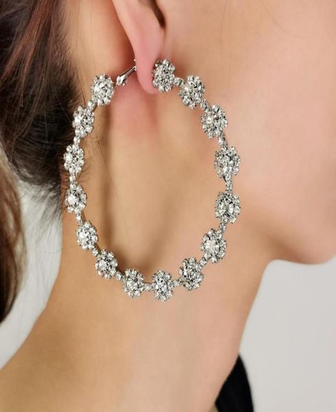 

hoop huggie luxury rhinestones flowers big earrings for women fashion jewelry boho maxi crystal accessories ukmoc3626632, Golden;silver