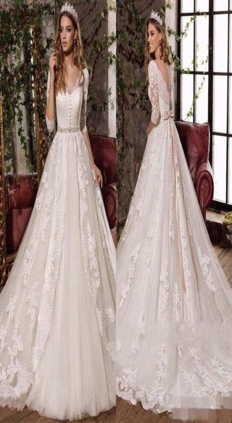 

2020 new design vneck elegant bow princess wedding dresses gorgeous appliques vestido de noiva half sleeves 917072277, White