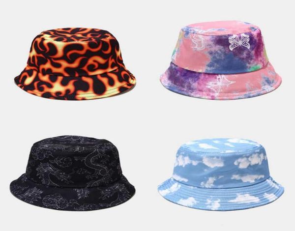 

rainbow cow tie dye blue sky clouds flame bucket hat women men multicolor summer panama caps outdoor grid fisherman039s 8152372, Blue;gray